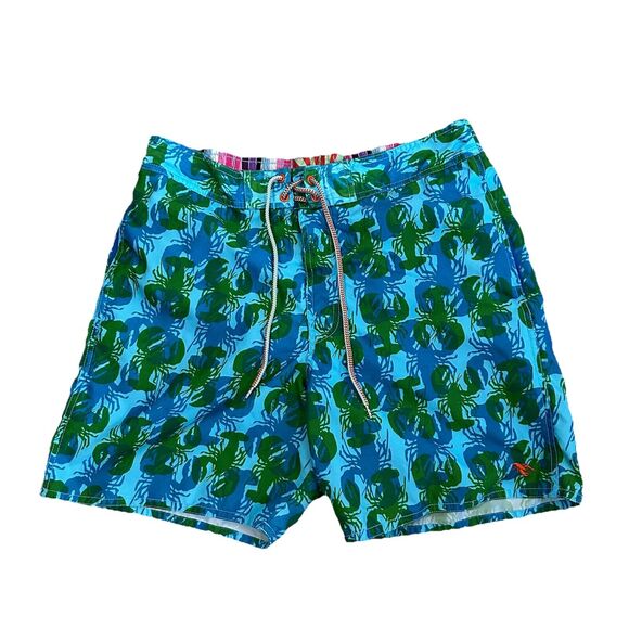 Ted Baker Swim Trunks Lined Shorts Lobster 4/L Green‎ Blue Hawaiian Spring Break - Picture 1 of 8